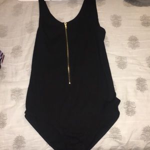 Rue21 black bodysuit with gold zipper in front